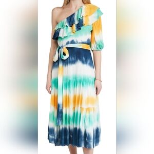 Charina Sarte Sahara Tie-dye One-shoulder Dress In Navy/light Blue/yellow